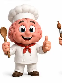 Brain character dressed as a chef