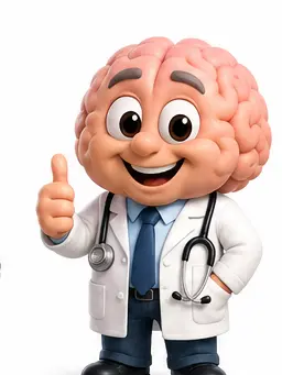Brain character dressed as a doctor