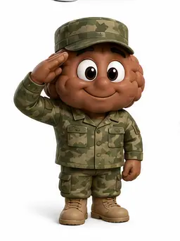 Brain character in a military uniform saluting