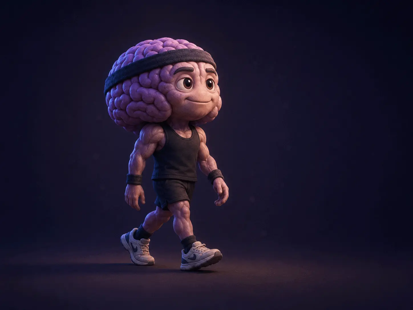 3D brain character practicing recovery